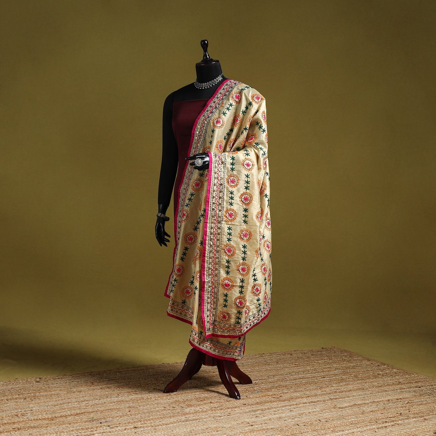 Ranihati chapa work chanderi silk hand embroidery dupatta