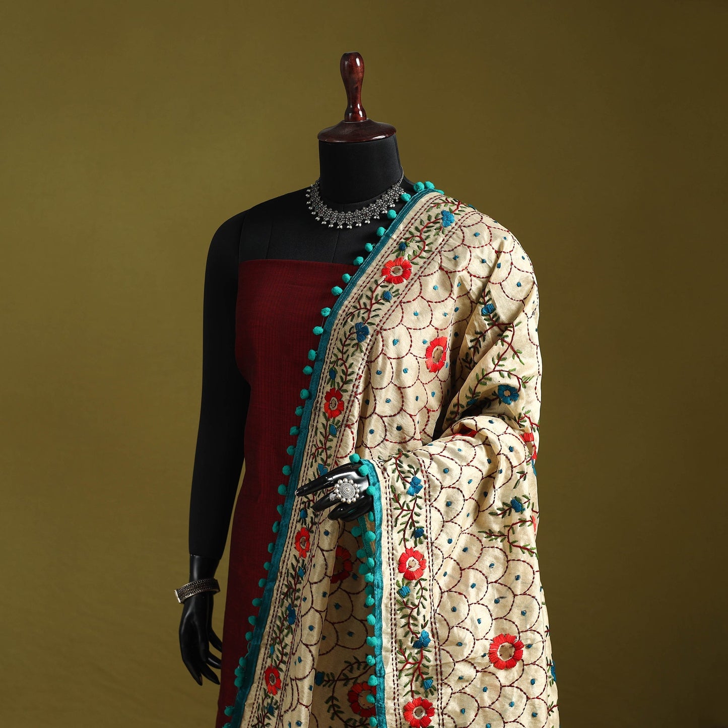 Ranihati chapa work chanderi silk hand embroidery dupatta