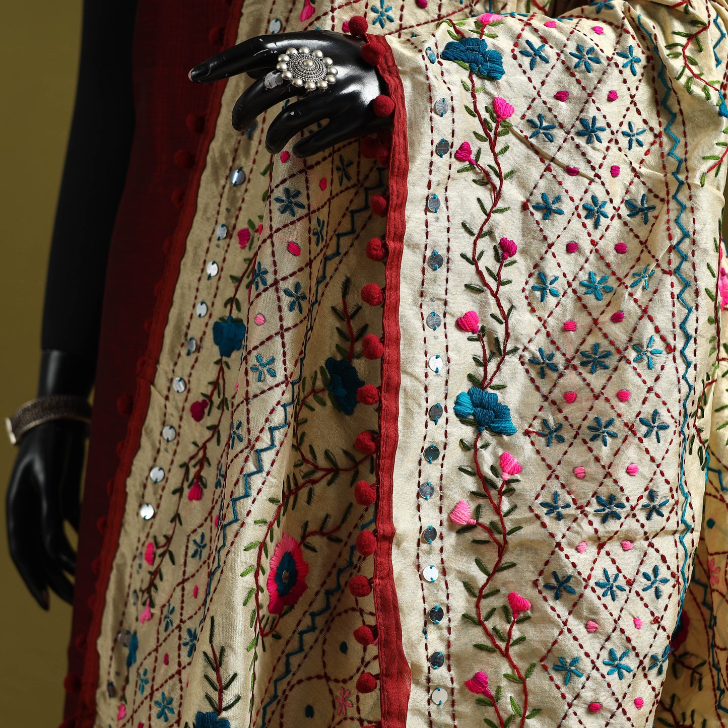 Ranihati chapa work chanderi silk hand embroidery dupatta