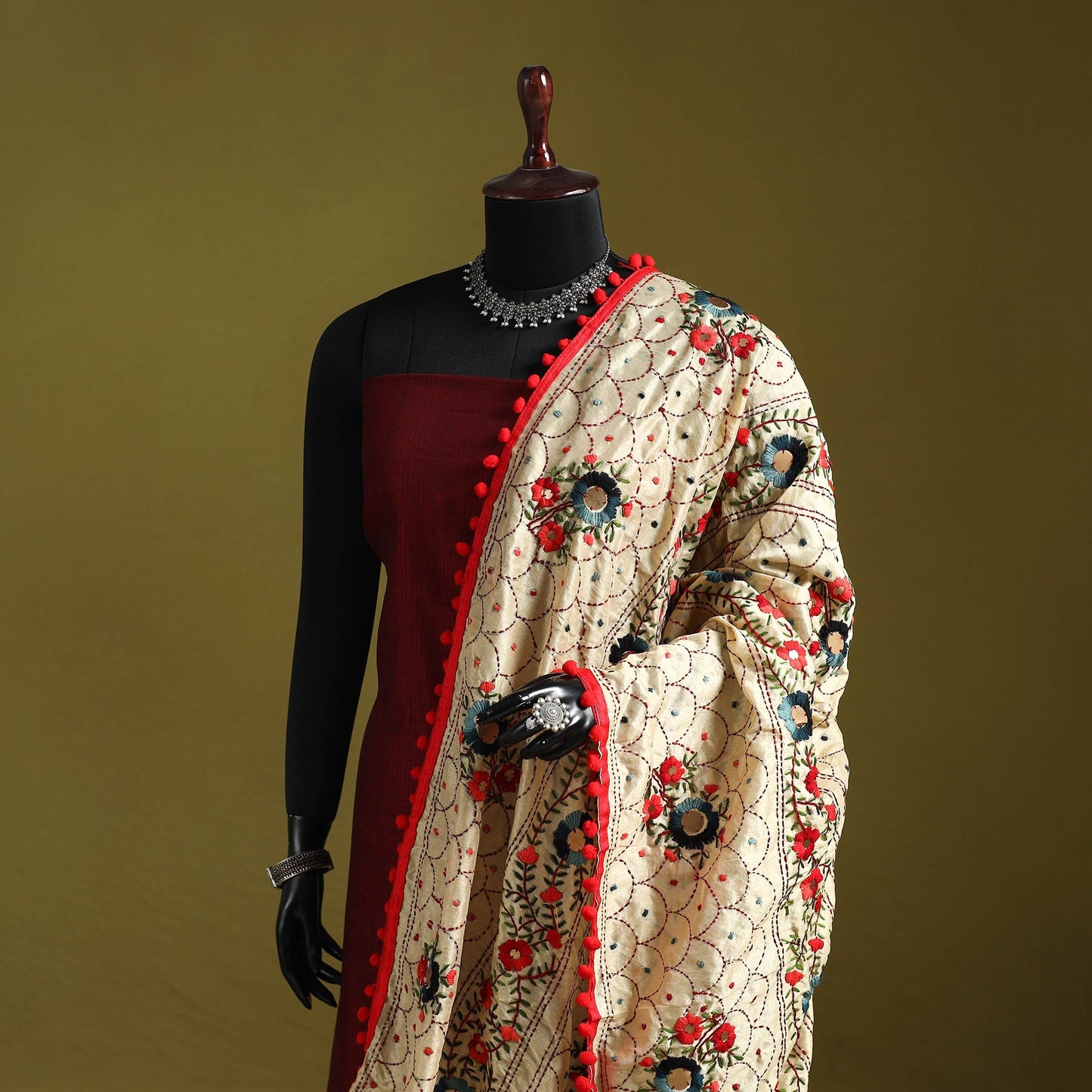 Ranihati chapa work chanderi silk hand embroidery dupatta