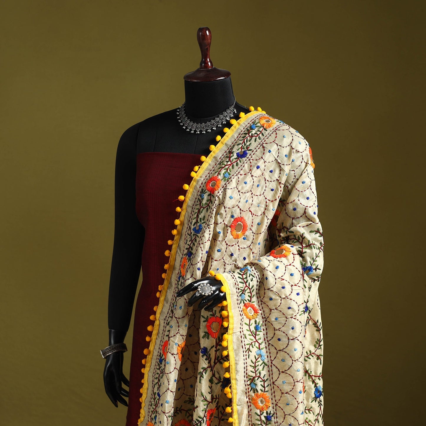 Ranihati chapa work chanderi silk hand embroidery dupatta