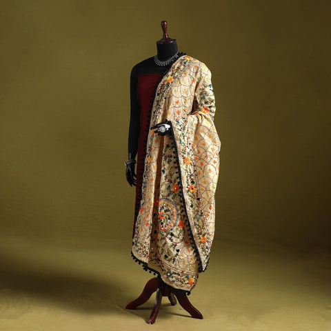 Ranihati chapa work chanderi silk hand embroidery dupatta
