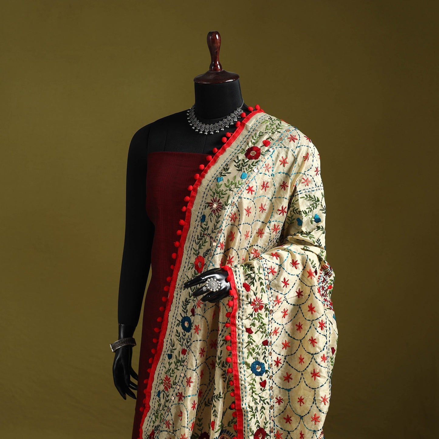 Ranihati chapa work chanderi silk hand embroidery dupatta