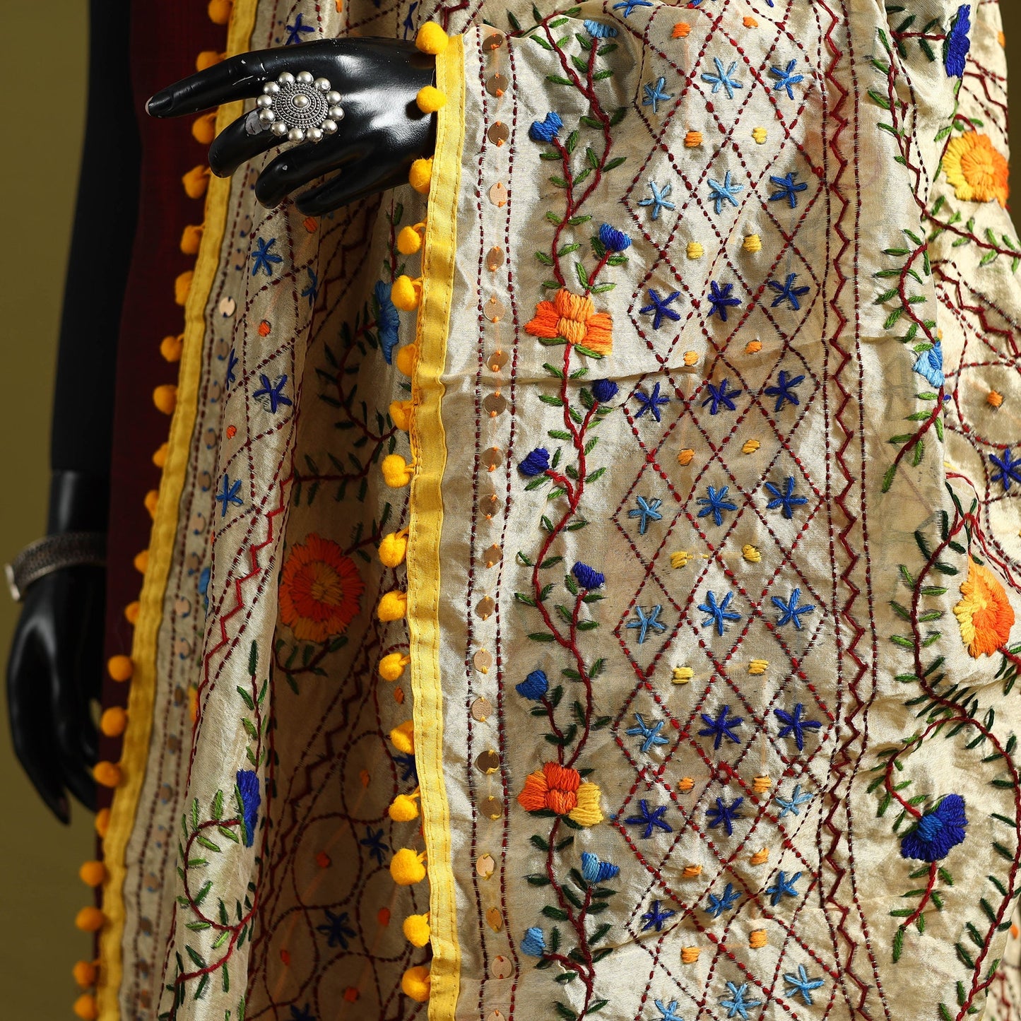 Ranihati chapa work chanderi silk hand embroidery dupatta