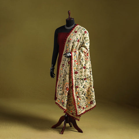 Ranihati chapa work chanderi silk hand embroidery dupatta