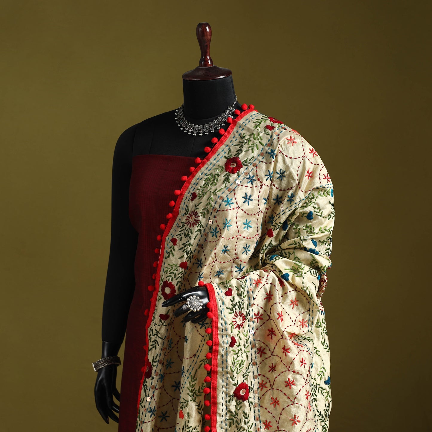 Ranihati chapa work chanderi silk hand embroidery dupatta