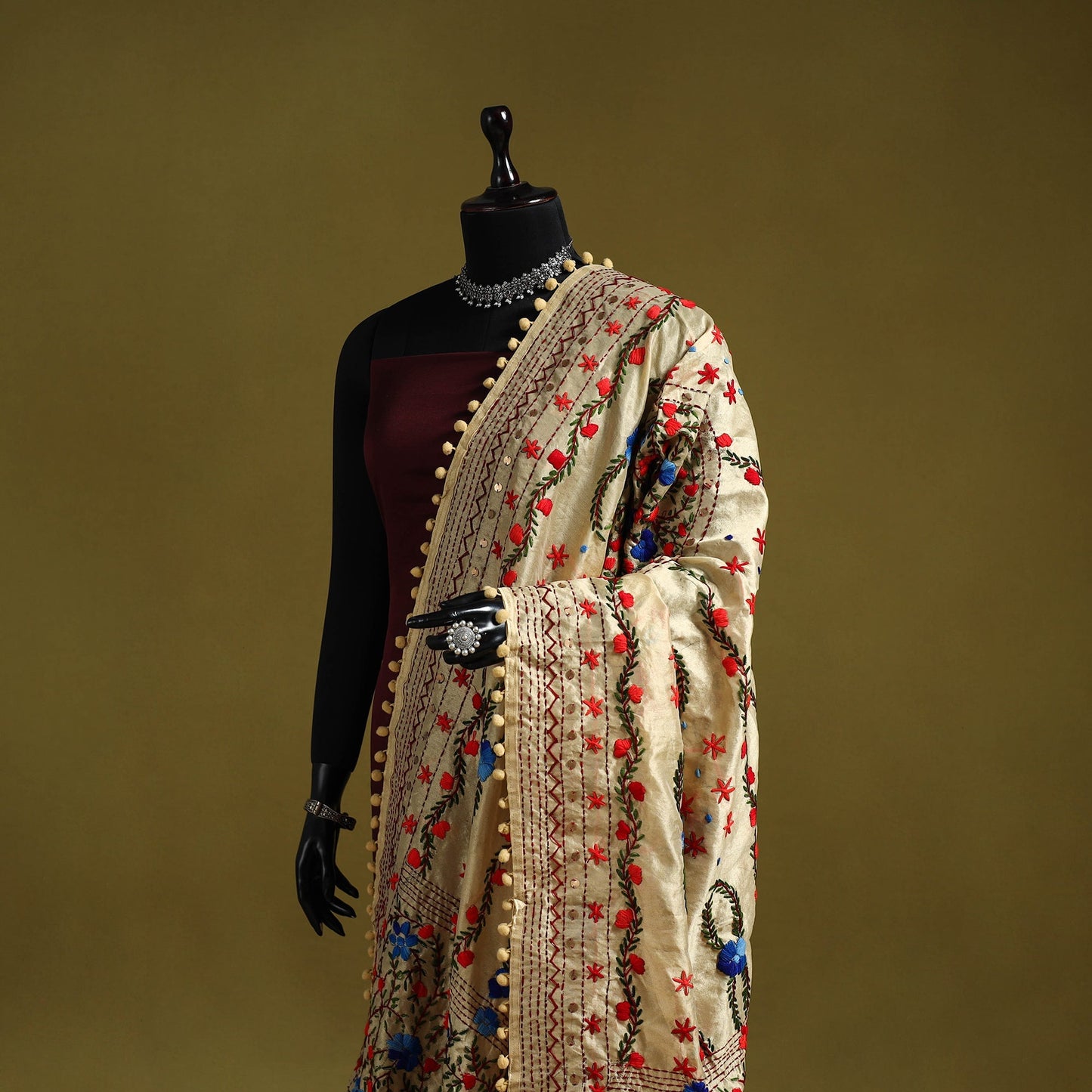 Ranihati chapa work chanderi silk hand embroidery dupatta