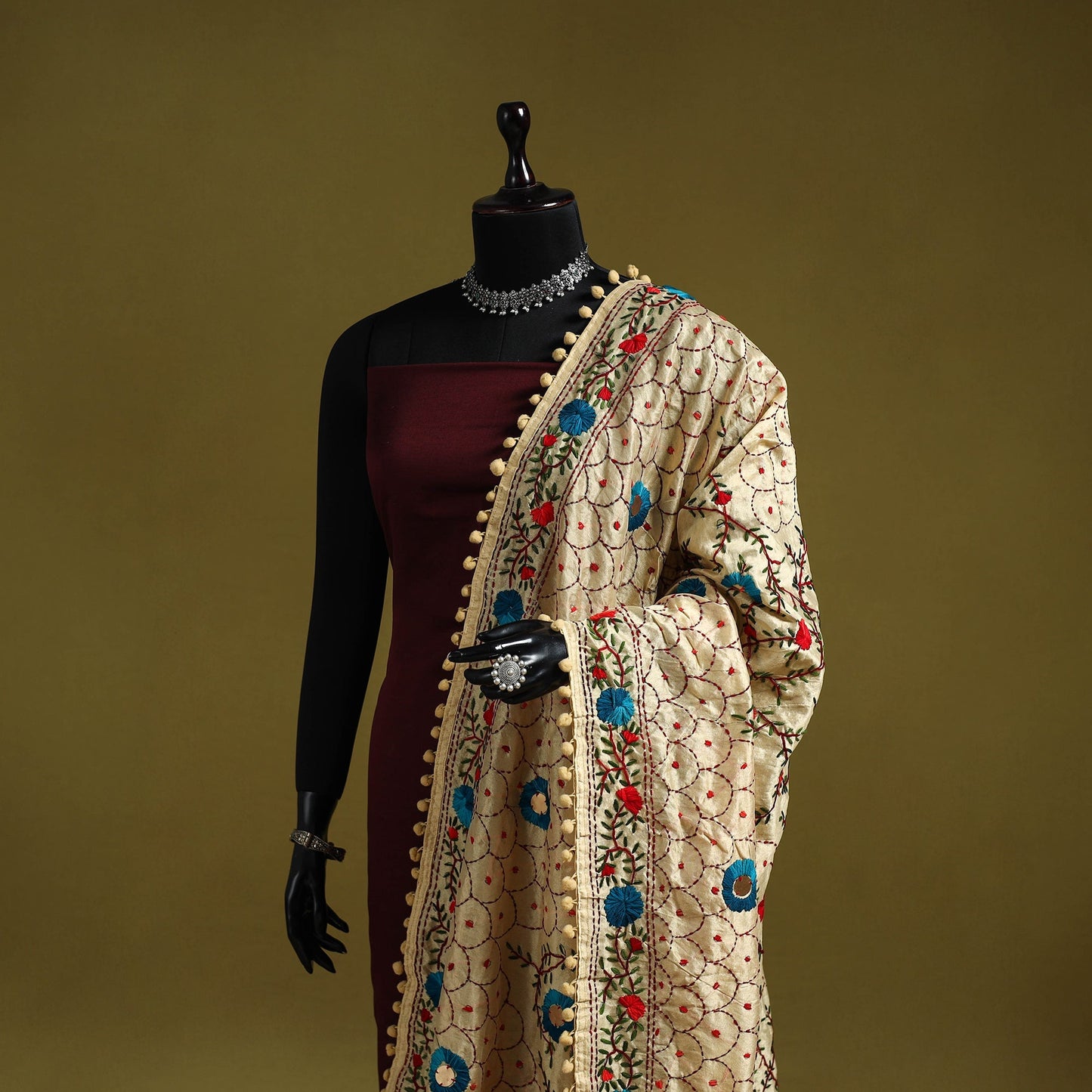 Ranihati chapa work chanderi silk hand embroidery dupatta