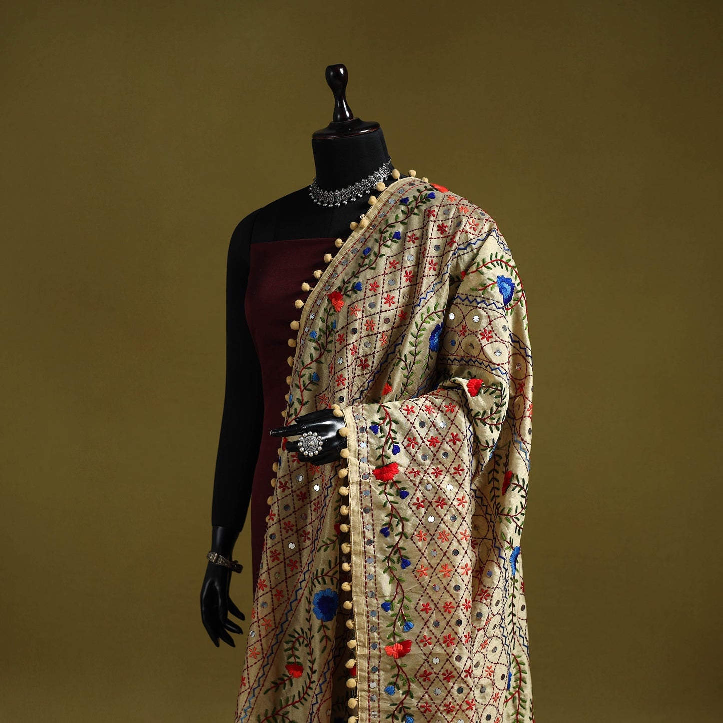 Ranihati chapa work chanderi silk hand embroidery dupatta