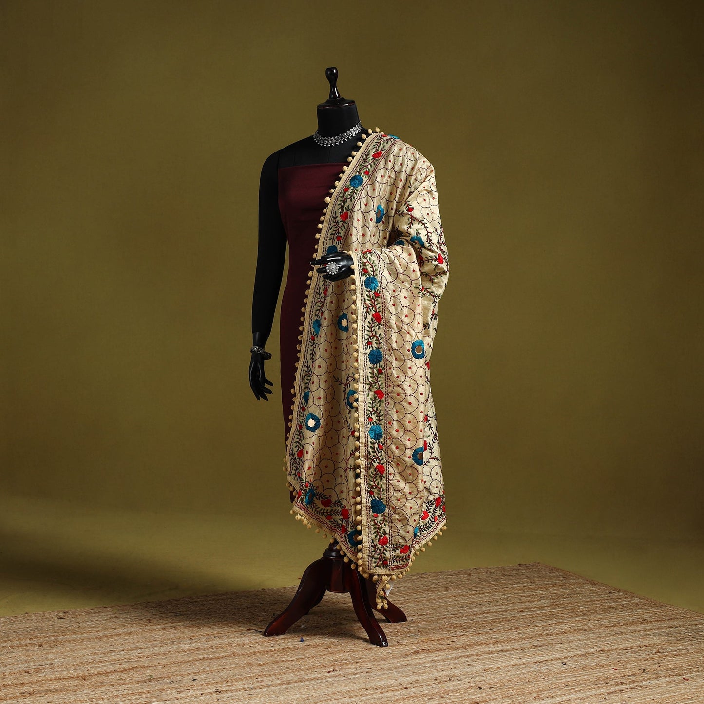 Ranihati chapa work chanderi silk hand embroidery dupatta