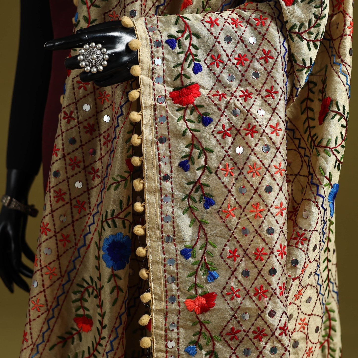 Ranihati chapa work chanderi silk hand embroidery dupatta