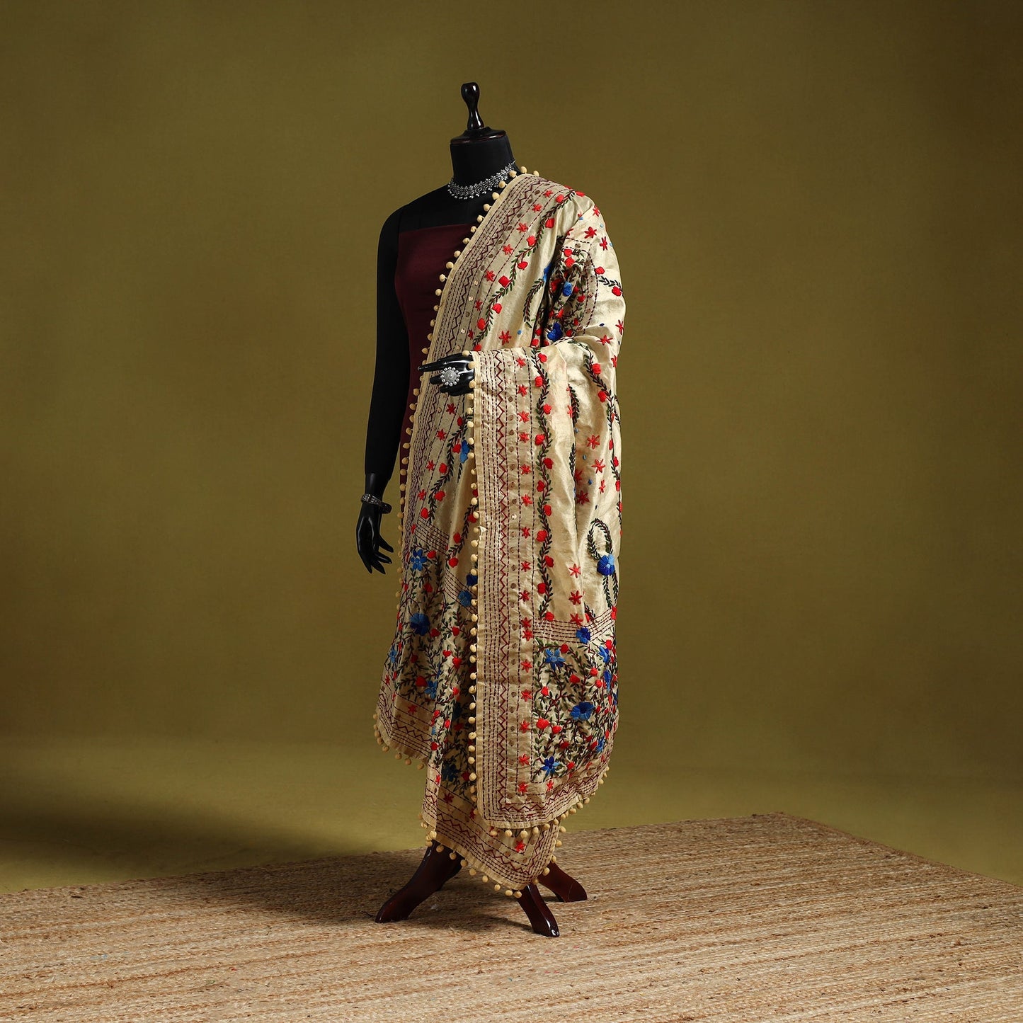 Ranihati chapa work chanderi silk hand embroidery dupatta