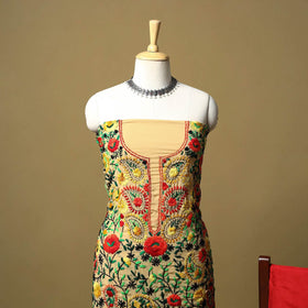 Brown - ranihati chapa work hand embroidery georgette 3pc