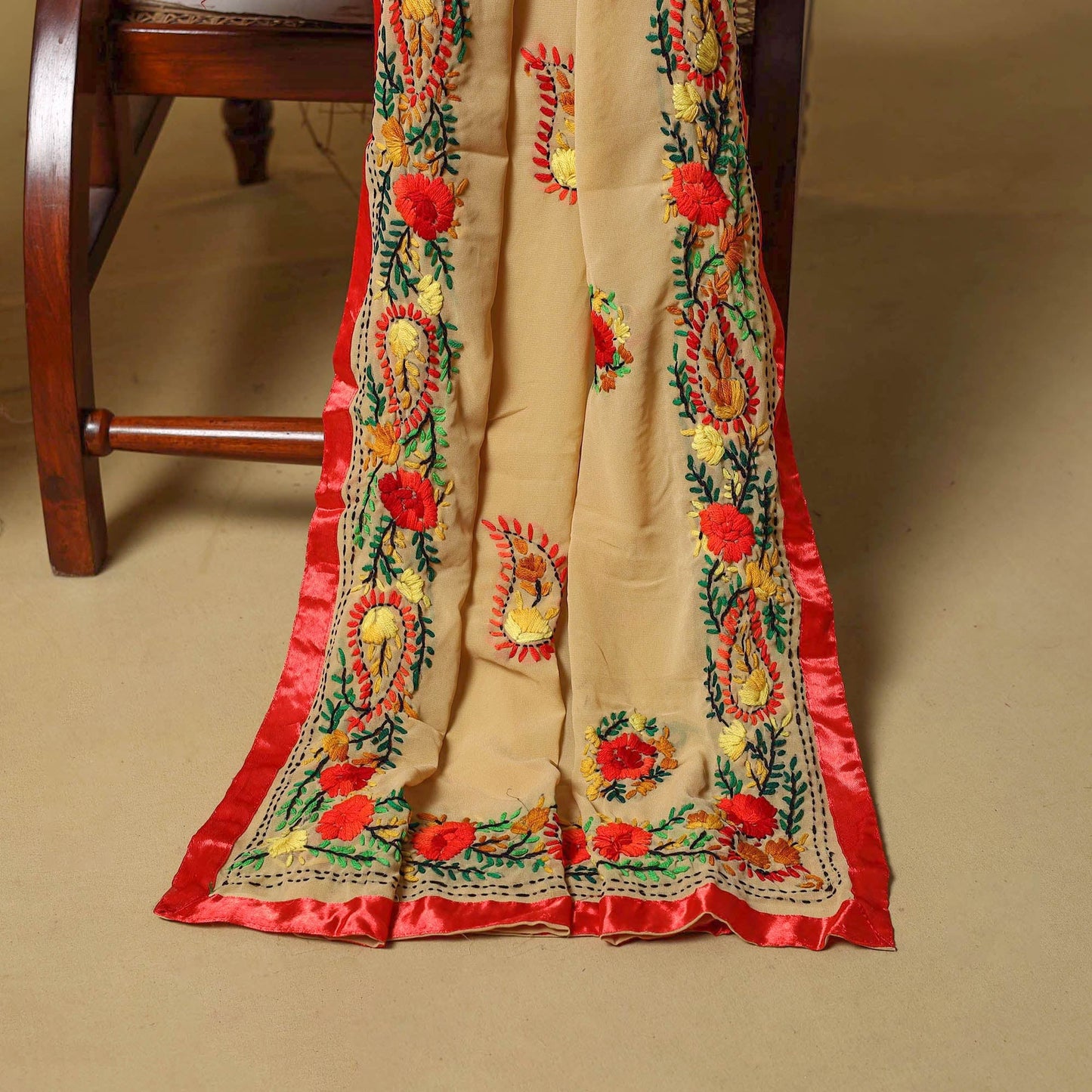 Brown - ranihati chapa work hand embroidery georgette 3pc