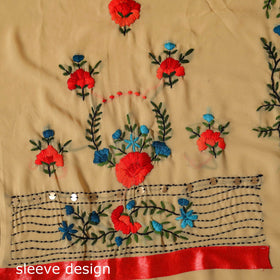 Brown - ranihati chapa work hand embroidery georgette 3pc