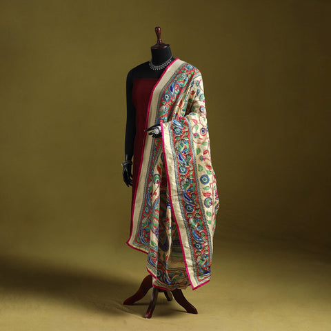 Ranihati madhubani chapa work chanderi silk hand embroidery