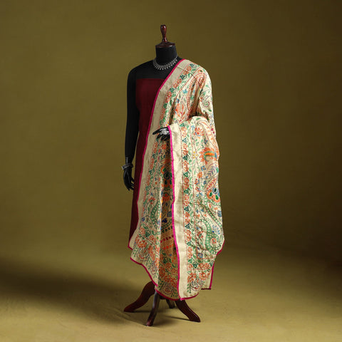 Ranihati madhubani chapa work chanderi silk hand embroidery