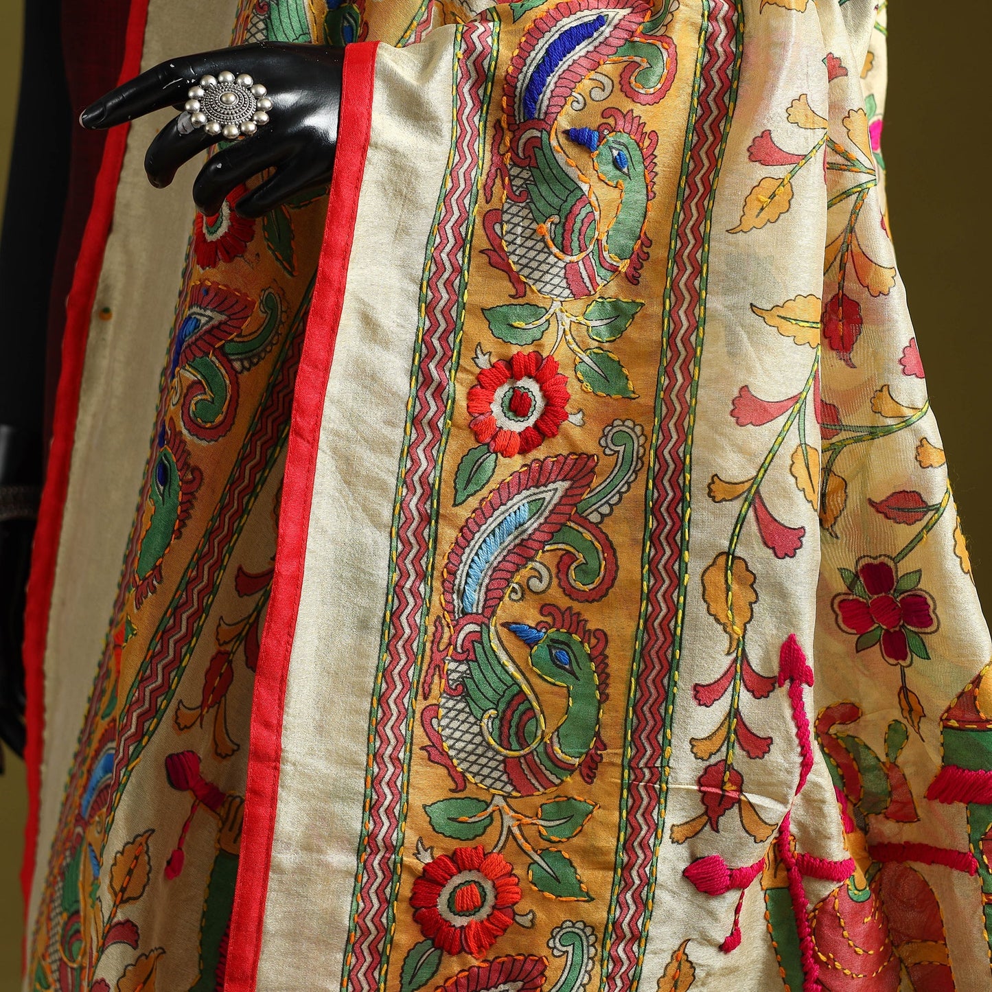 Ranihati madhubani chapa work chanderi silk hand embroidery