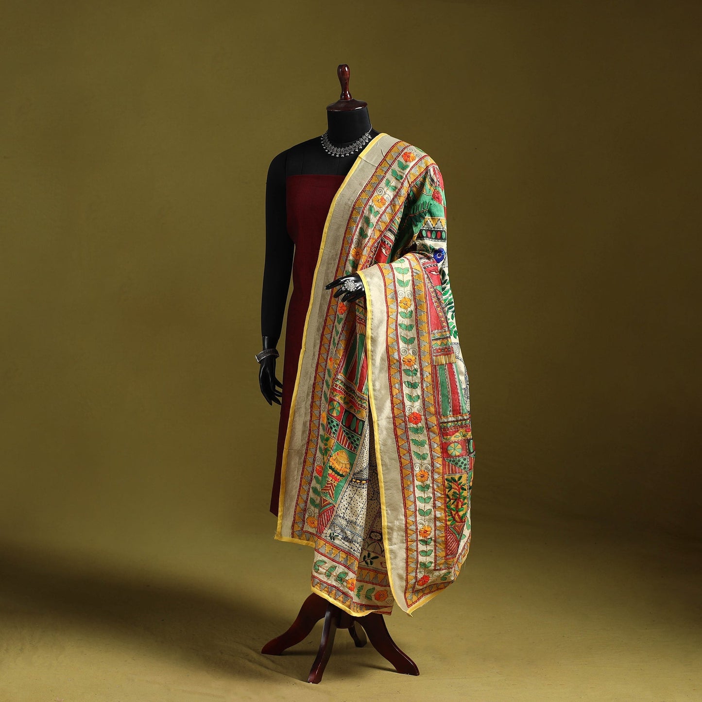 Ranihati madhubani chapa work chanderi silk hand embroidery