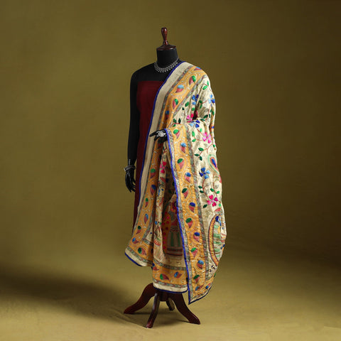 Ranihati madhubani chapa work chanderi silk hand embroidery
