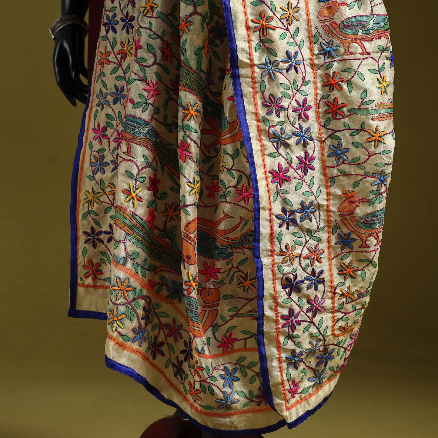 Ranihati madhubani chapa work chanderi silk hand embroidery