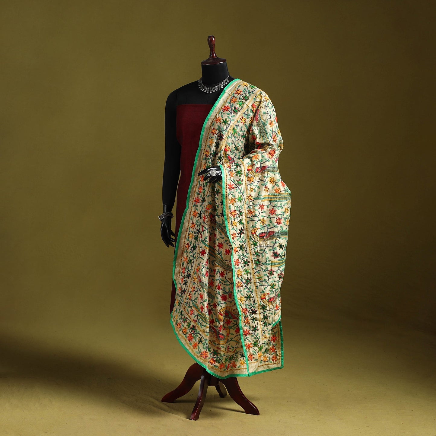 Ranihati madhubani chapa work chanderi silk hand embroidery
