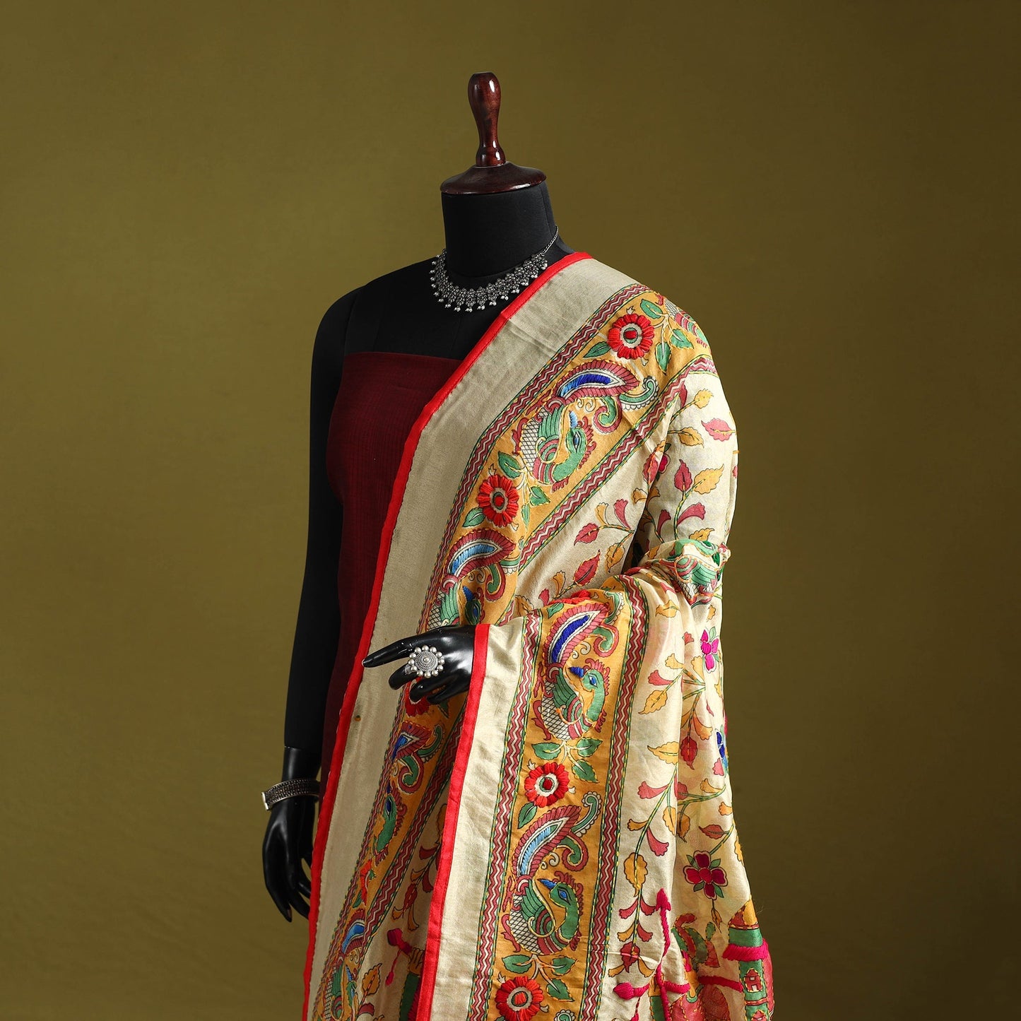 Ranihati madhubani chapa work chanderi silk hand embroidery