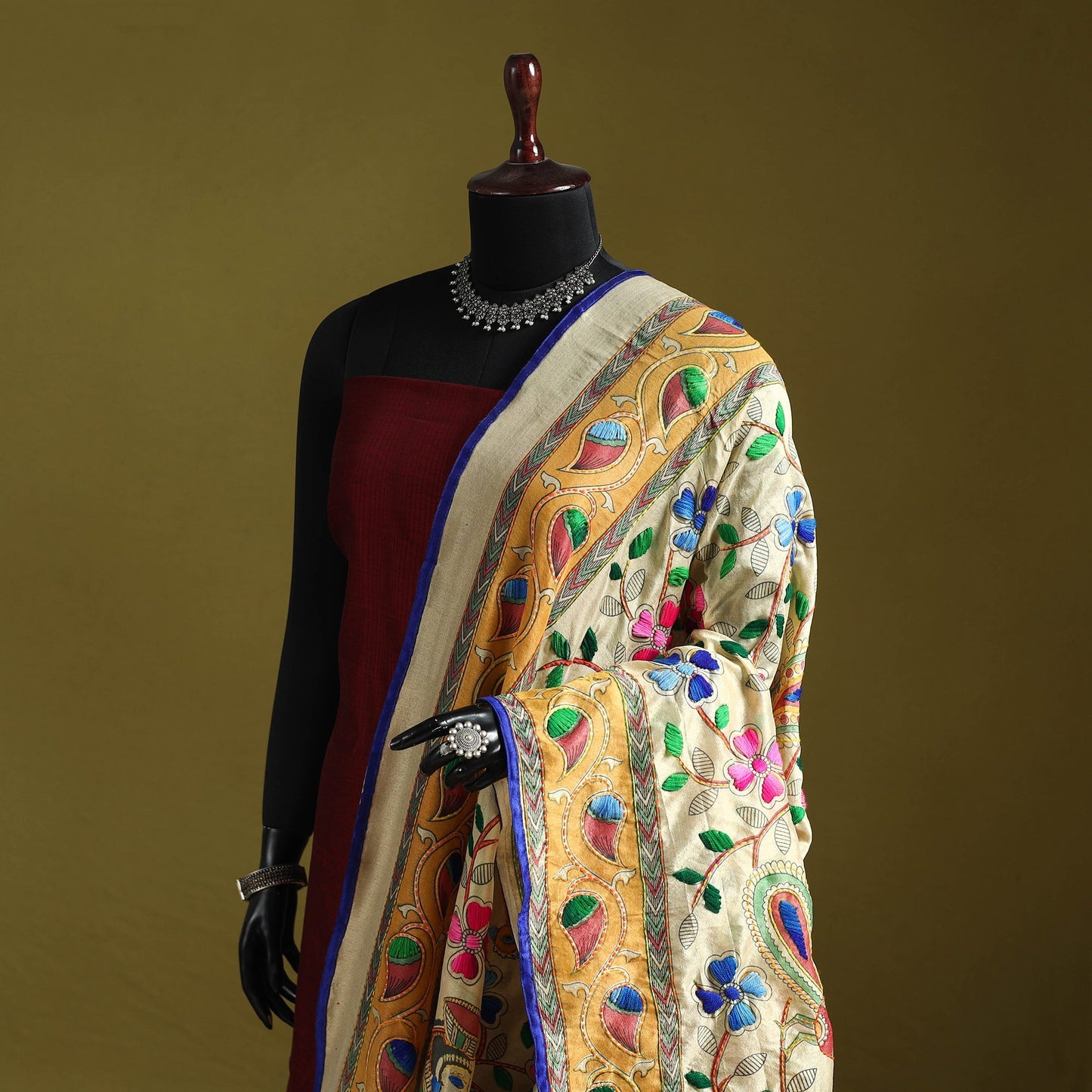Ranihati madhubani chapa work chanderi silk hand embroidery