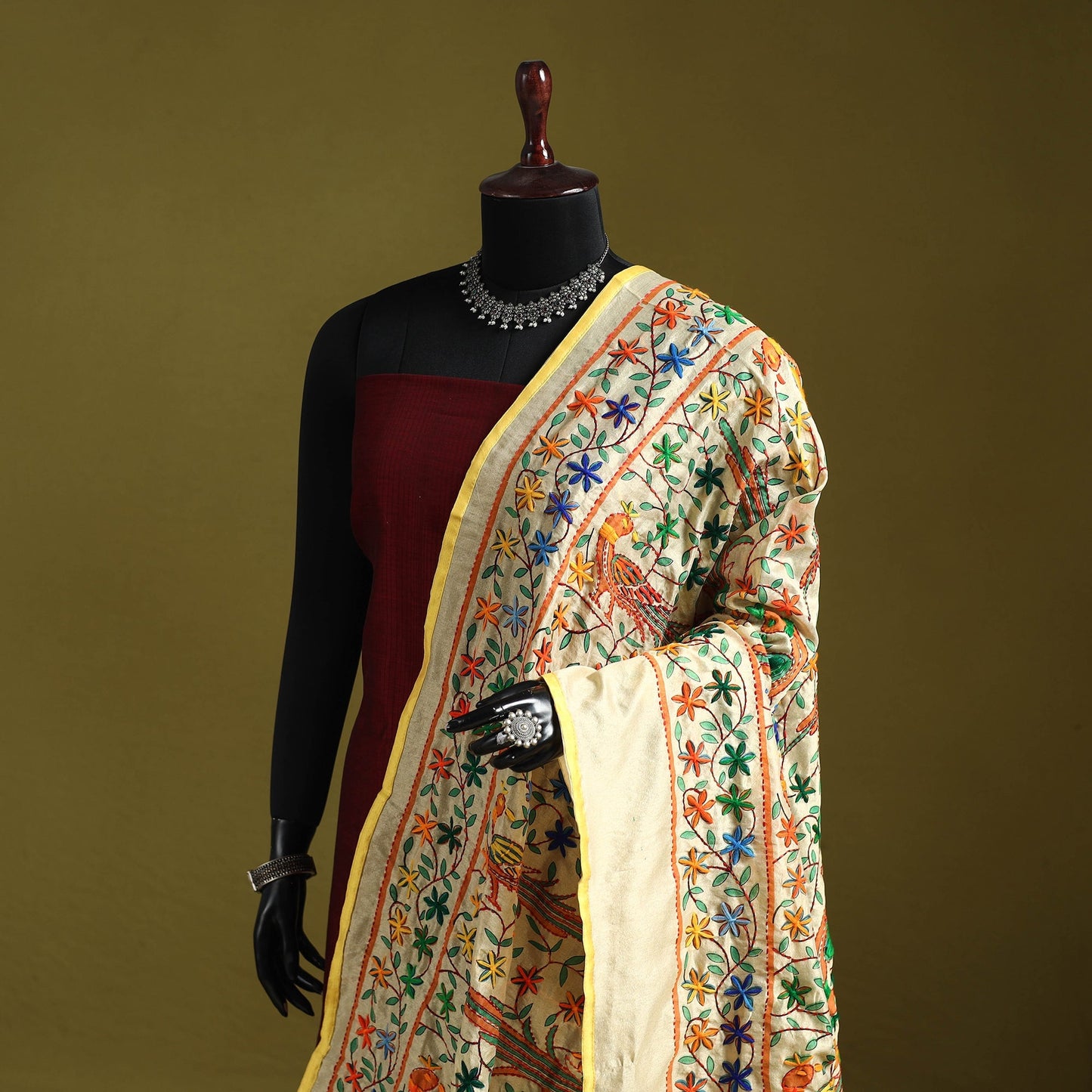 Ranihati madhubani chapa work chanderi silk hand embroidery