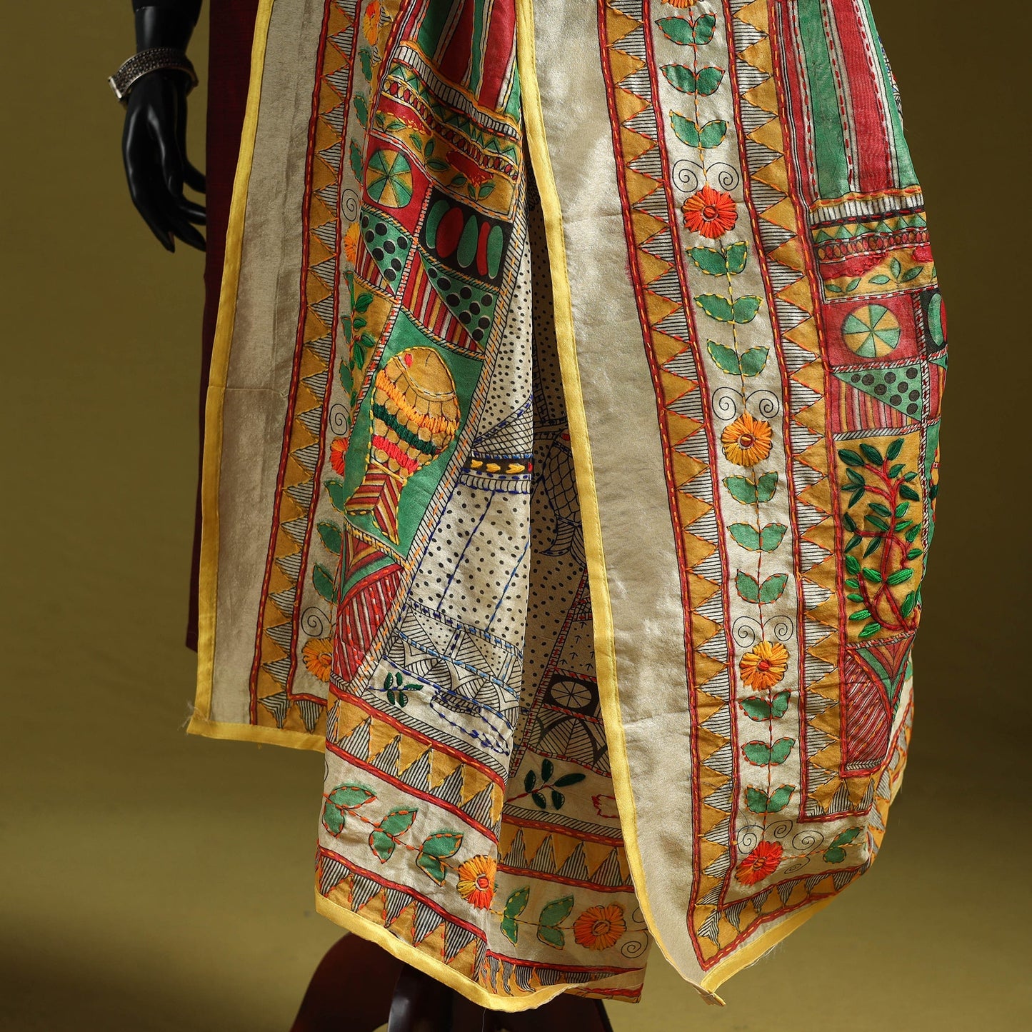 Ranihati madhubani chapa work chanderi silk hand embroidery