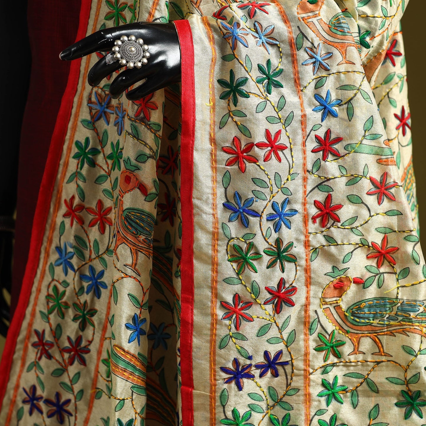 Ranihati madhubani chapa work chanderi silk hand embroidery
