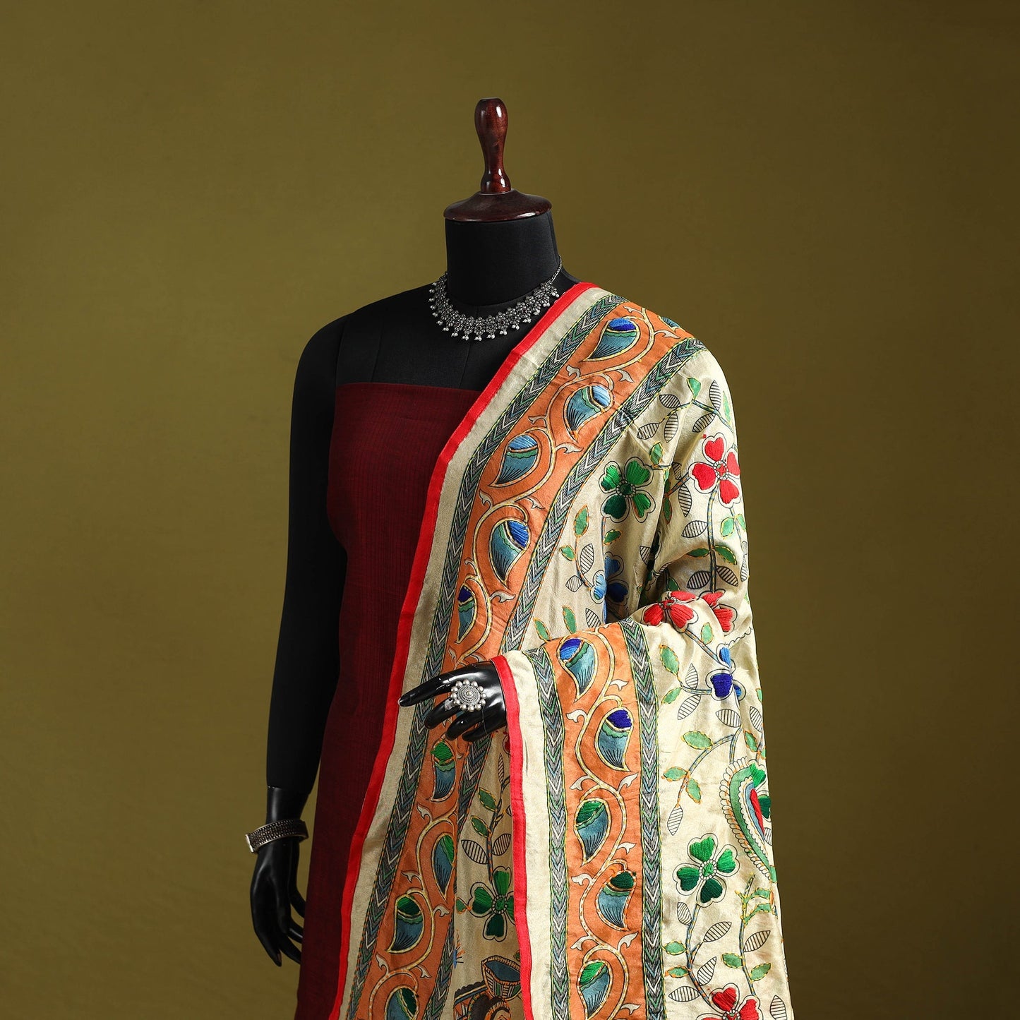 Ranihati madhubani chapa work chanderi silk hand embroidery