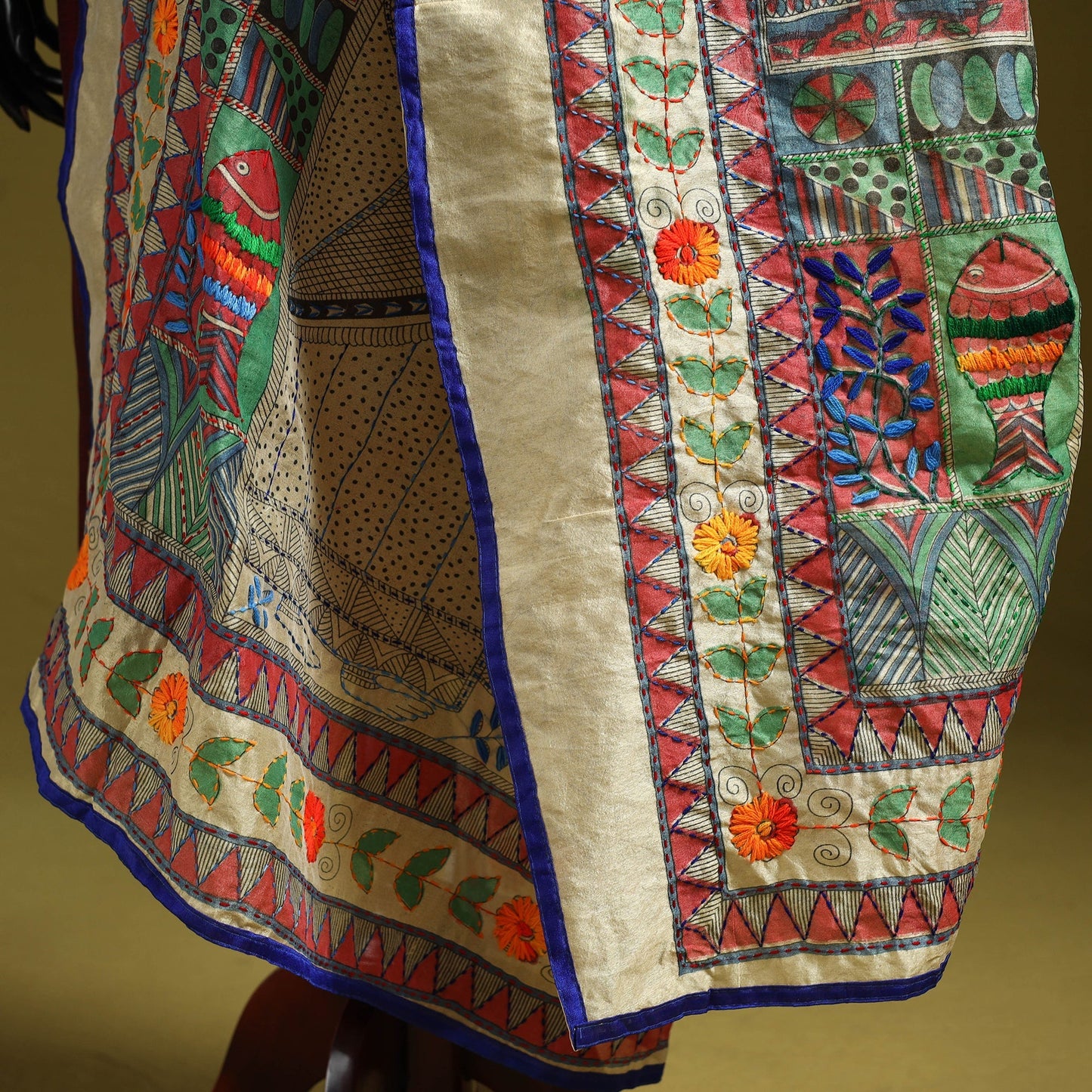 Ranihati madhubani chapa work chanderi silk hand embroidery
