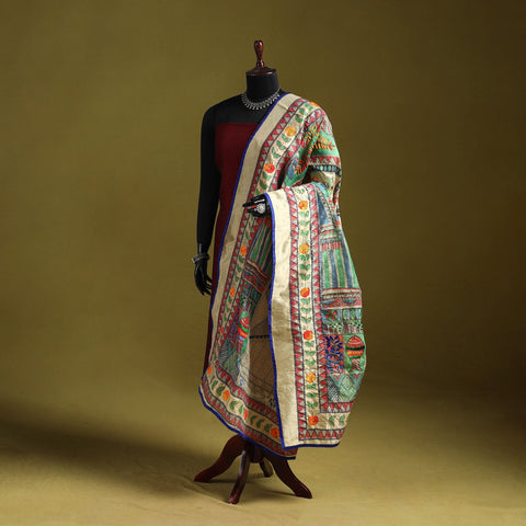 Ranihati madhubani chapa work chanderi silk hand embroidery