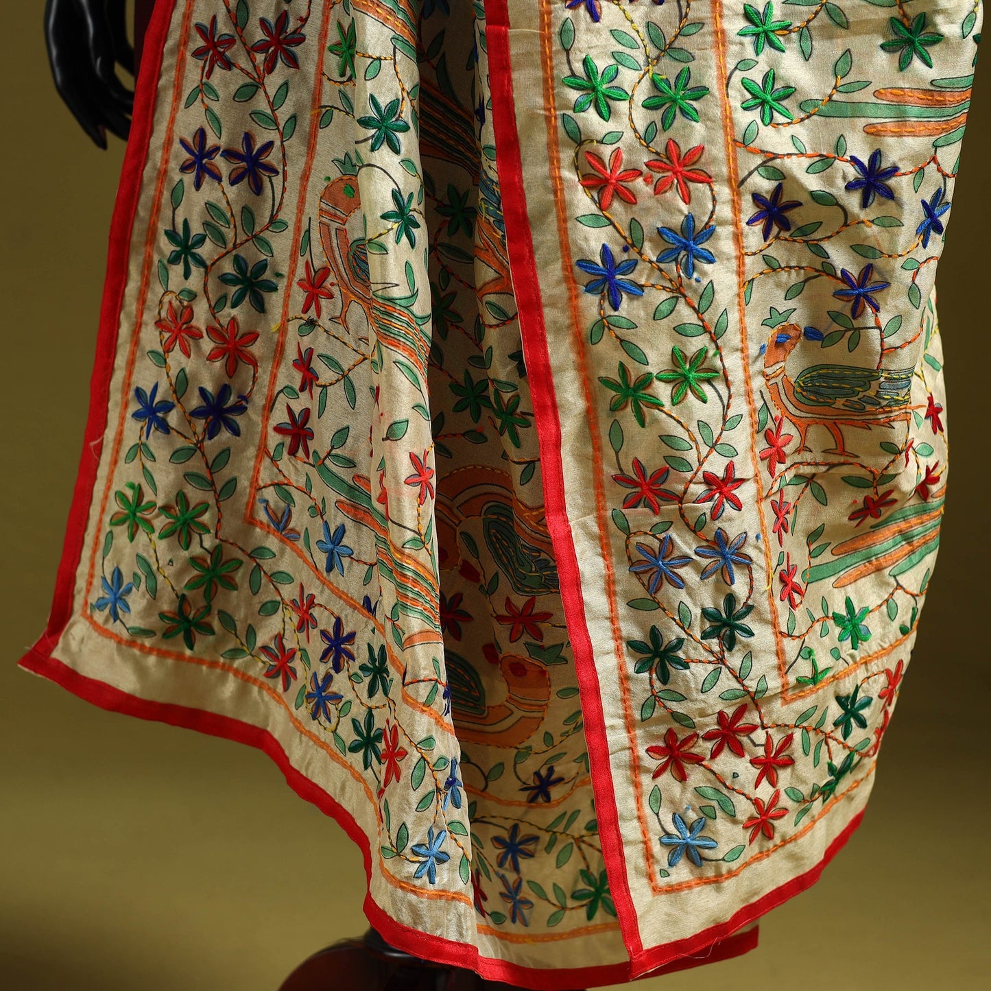 Ranihati madhubani chapa work chanderi silk hand embroidery