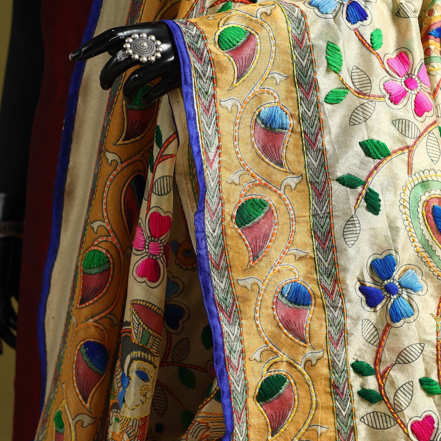 Ranihati madhubani chapa work chanderi silk hand embroidery