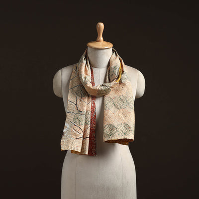 Beige - reversible silk bengal hand kantha stitch stole 102
