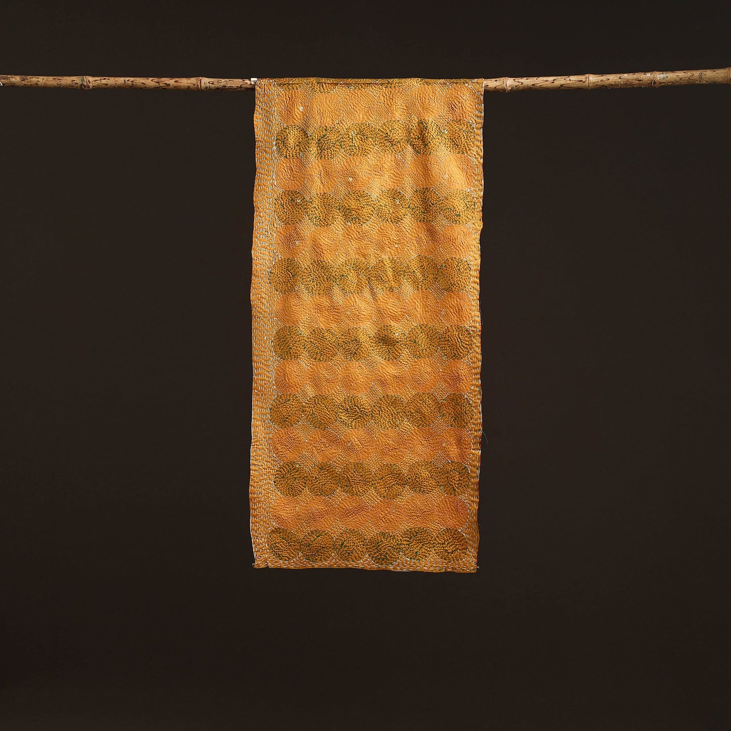 Beige - reversible silk bengal hand kantha stitch stole 102