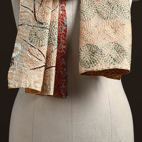 Beige - reversible silk bengal hand kantha stitch stole 102