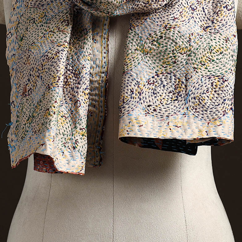 Beige - reversible silk bengal hand kantha stitch stole 133