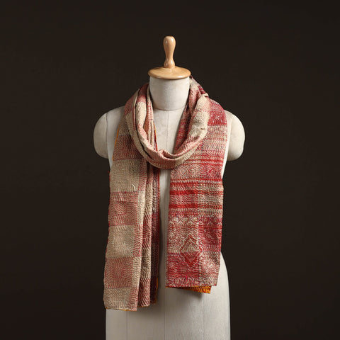 Beige - reversible silk bengal hand kantha stitch stole 137