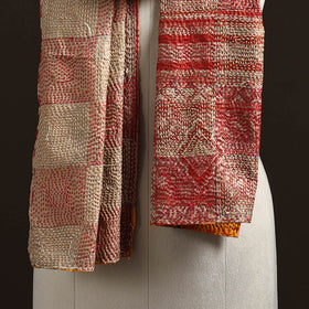 Beige - reversible silk bengal hand kantha stitch stole 137