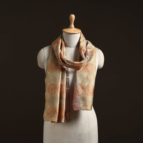 Beige - reversible silk bengal hand kantha stitch stole 151