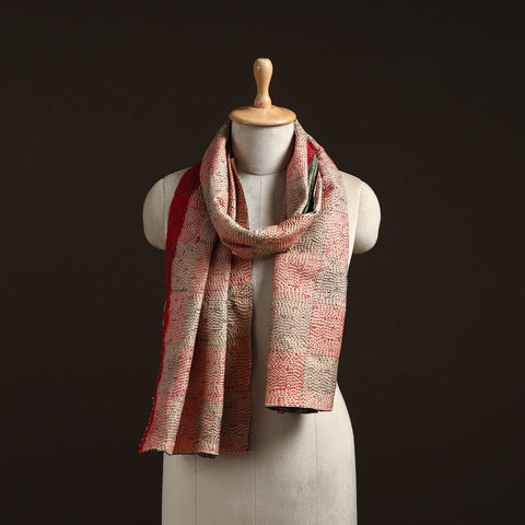 Beige - reversible silk bengal hand kantha stitch stole 162