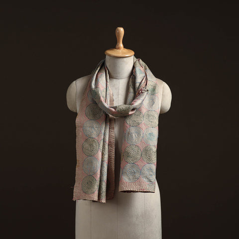 Beige - reversible silk bengal hand kantha stitch stole 163