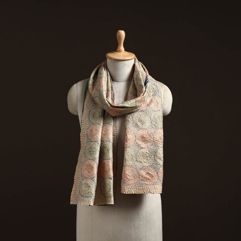 Beige - reversible silk bengal hand kantha stitch stole 177