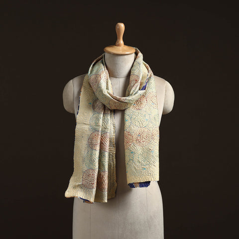 Beige - reversible silk bengal hand kantha stitch stole 186