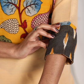 Beige Ruhi Slub Silk Straight Plain Kurta with Patchwork for Women