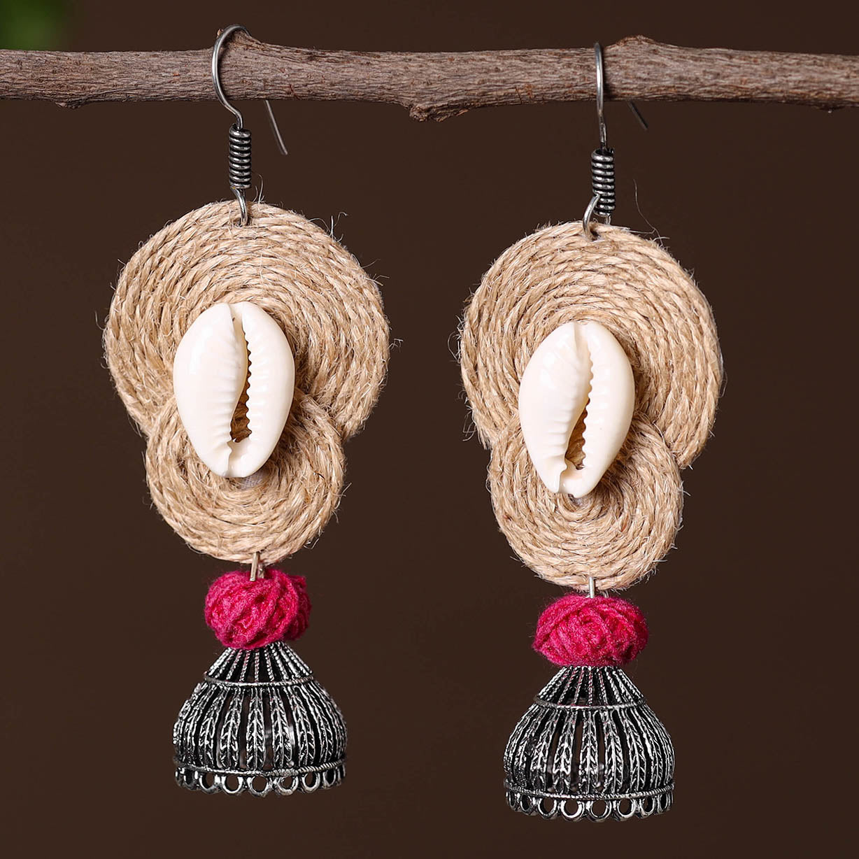 Beige - sana german silver jute jhumki earrings