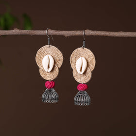 Beige - sana german silver jute jhumki earrings